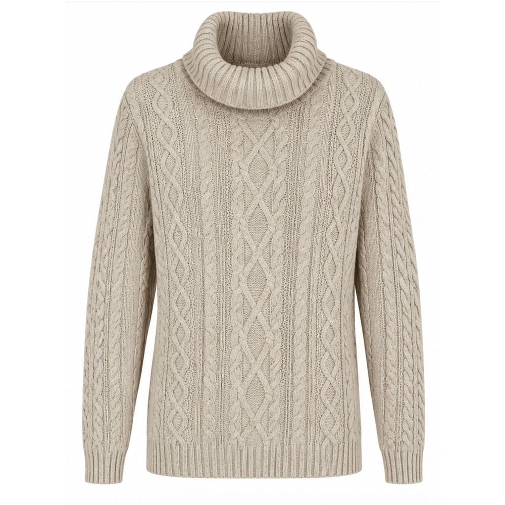 Croft & Barrow Cable Knit Turtleneck Sweater Women Large Beige 100% Cotton